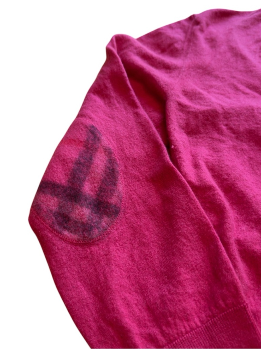 Burberry London Hot Pink Cashmere Sweater V Neck Elbow Patch Designer XL in EUC - Picture 4 of 7